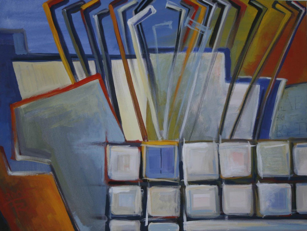 'Kompozicija spausdinimo masinelė' 35cm x 45cm Akrilas, lakas, drobė (1995)
